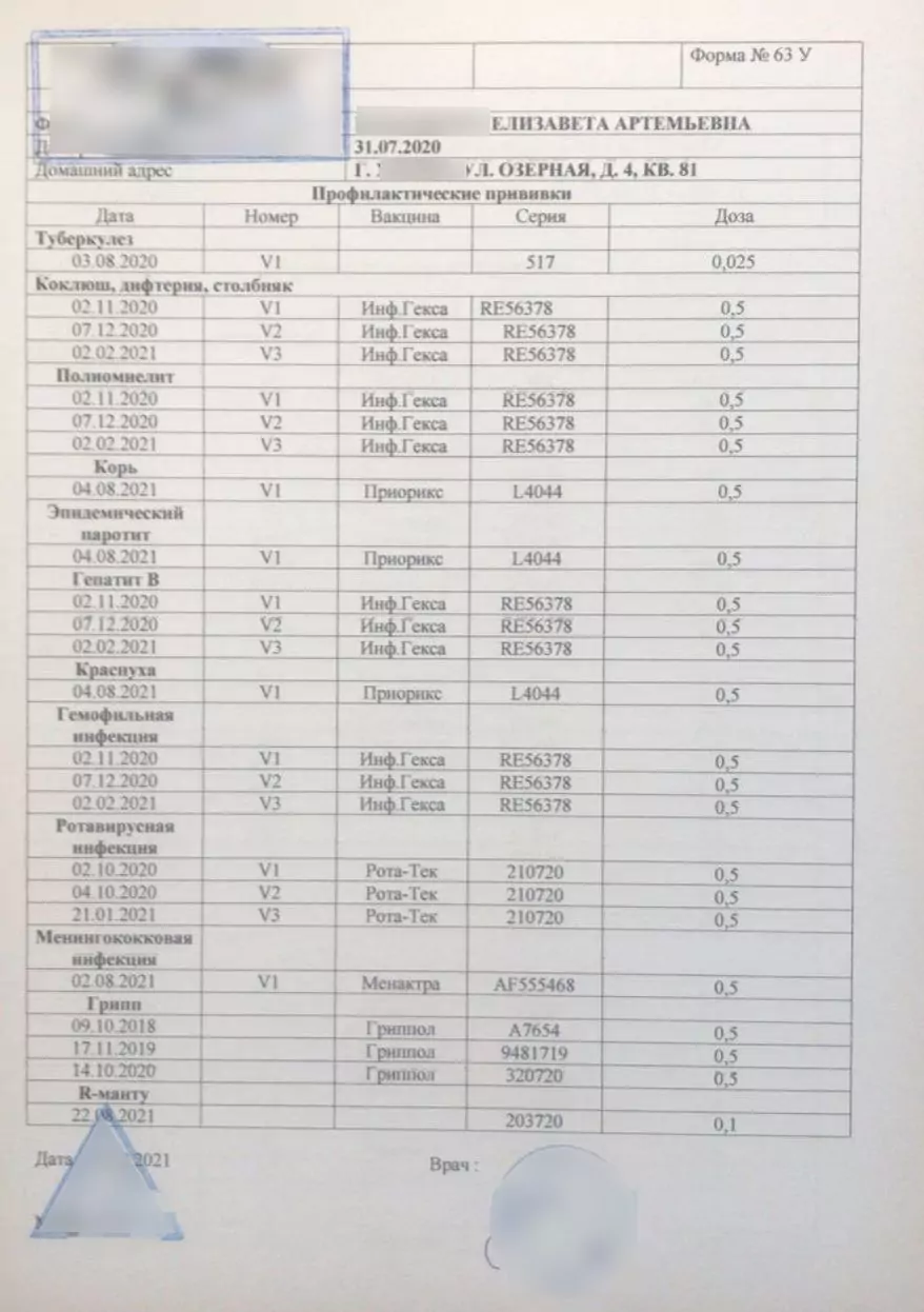 Купить карту профилактических прививок (справка 063 у)